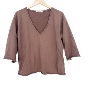 Organic Cotton Brown 3/4 Sleeve Shirt Sz L